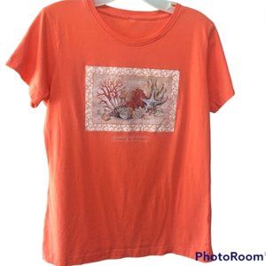 Carmel California Tee Missing label beautiful Coral Design on front with Glitter